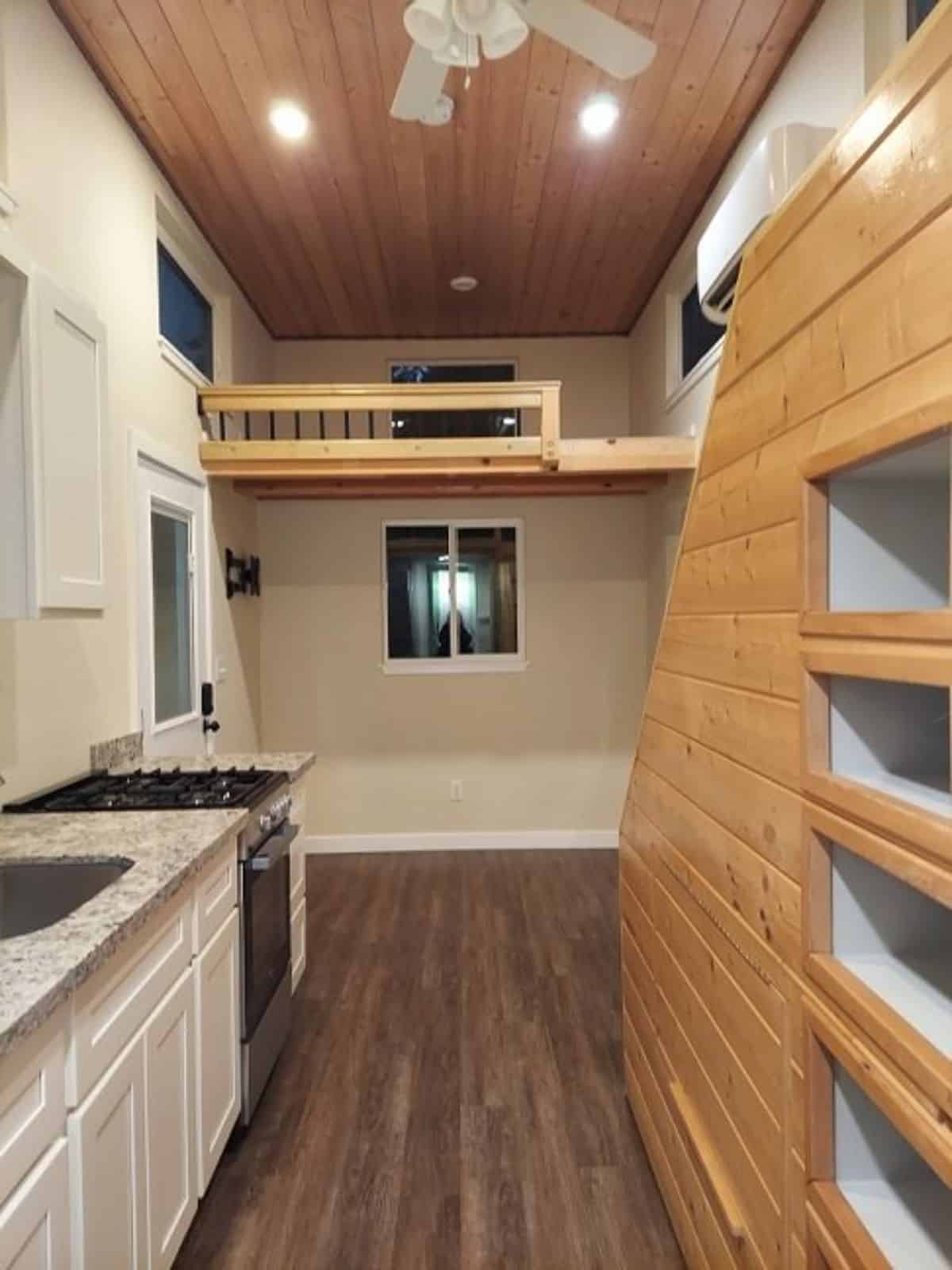 Living area of 24’ tiny house on wheels