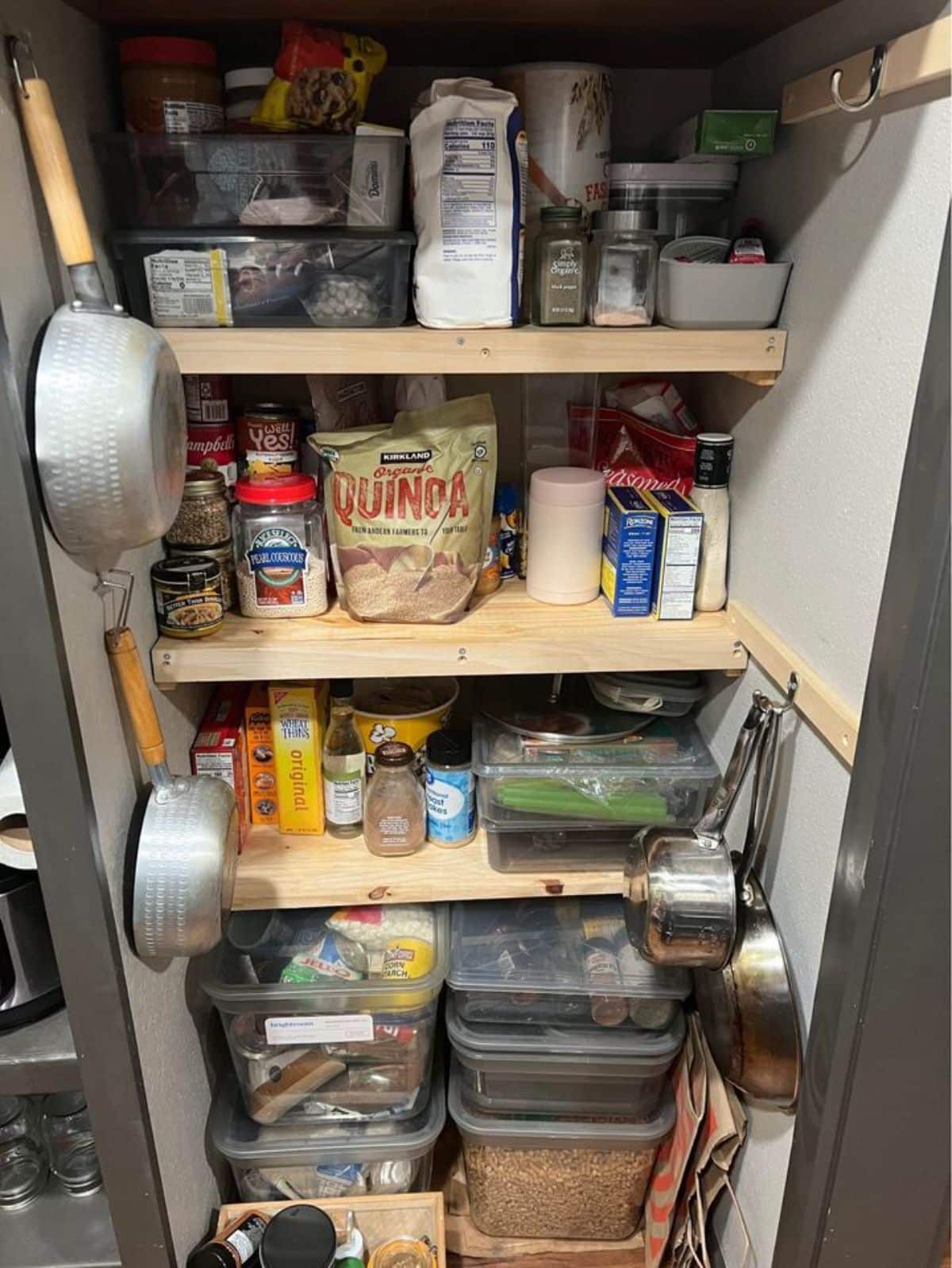 Storage shelves beside the kitchen