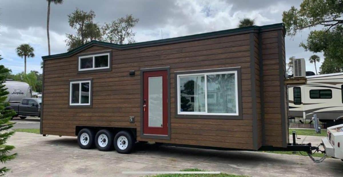 Main entrance and stunning exterior of Tiny Home Has Two Bedrooms