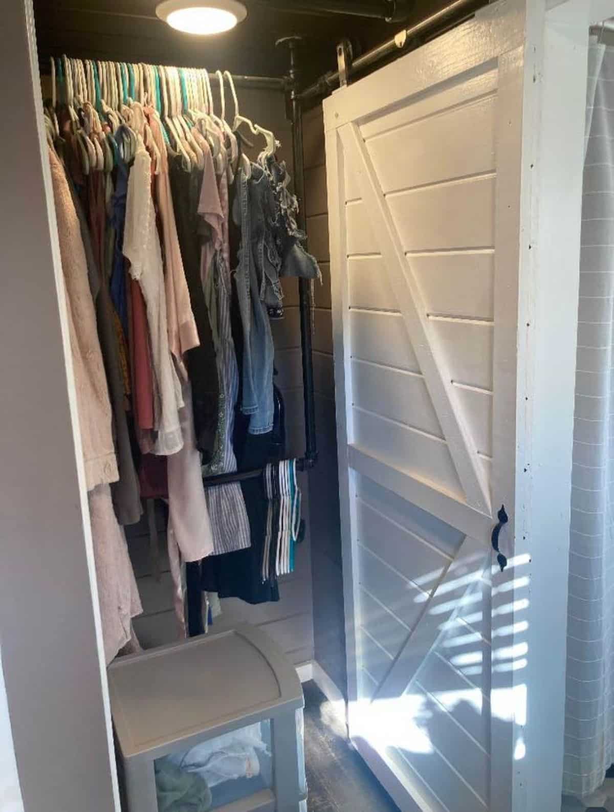 Hanging closet right besides the living area