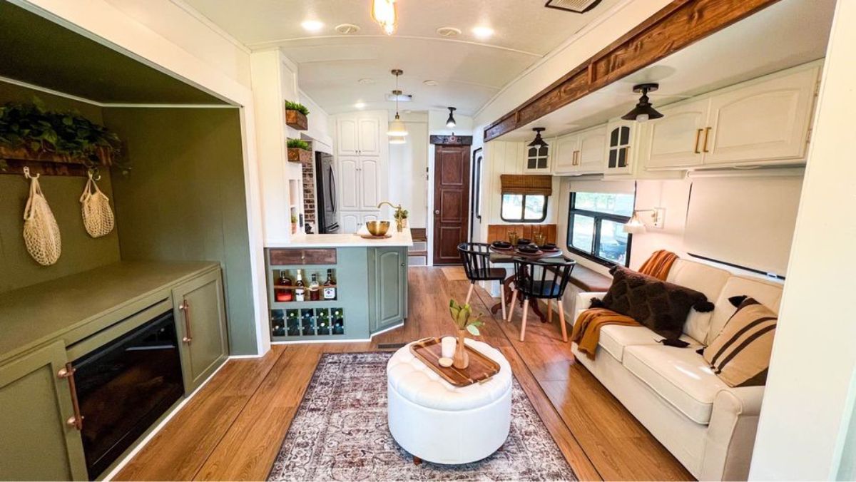 Well organized interior of 40 footed renovated tiny home
