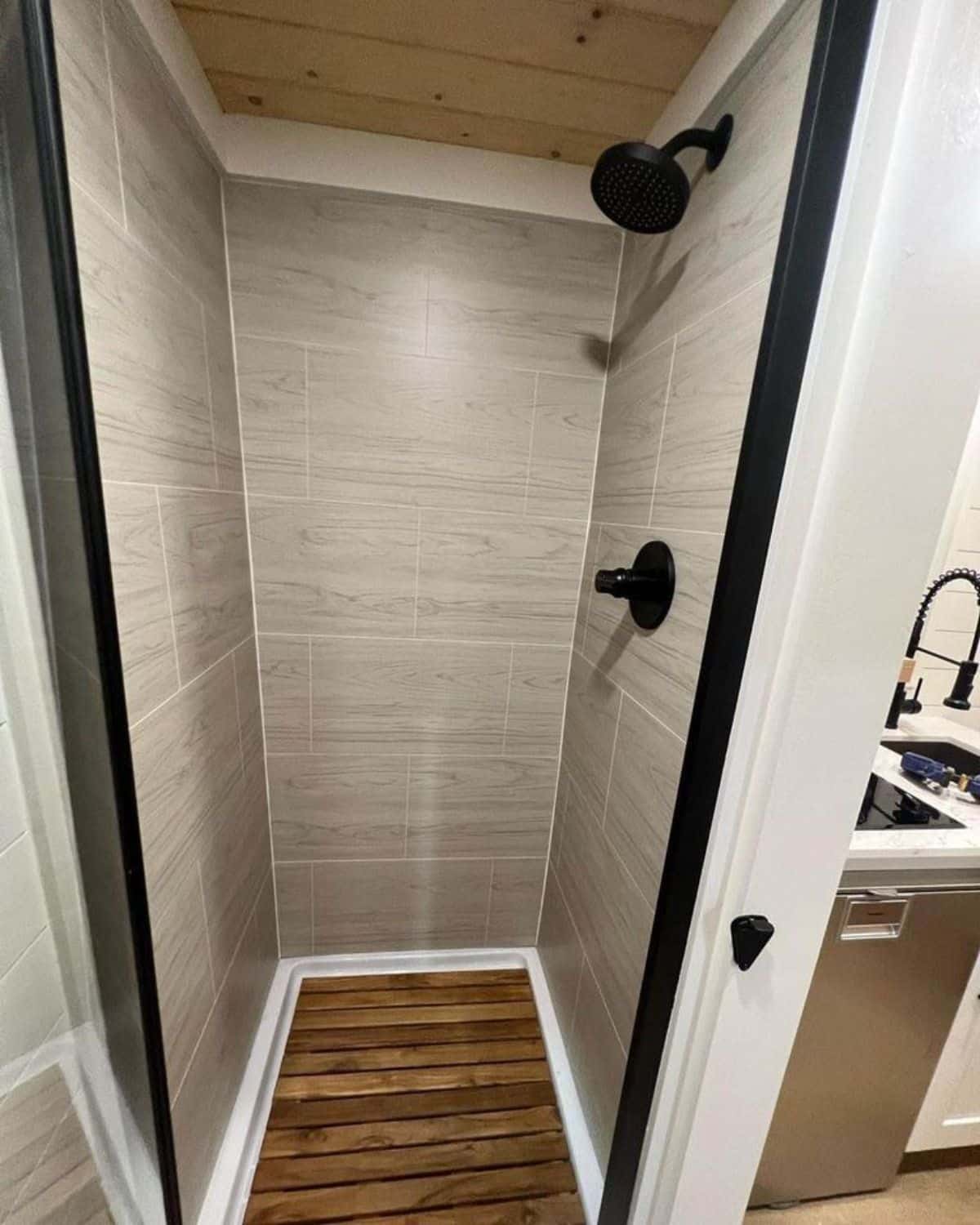 Shower area of perfect tiny room on wheels