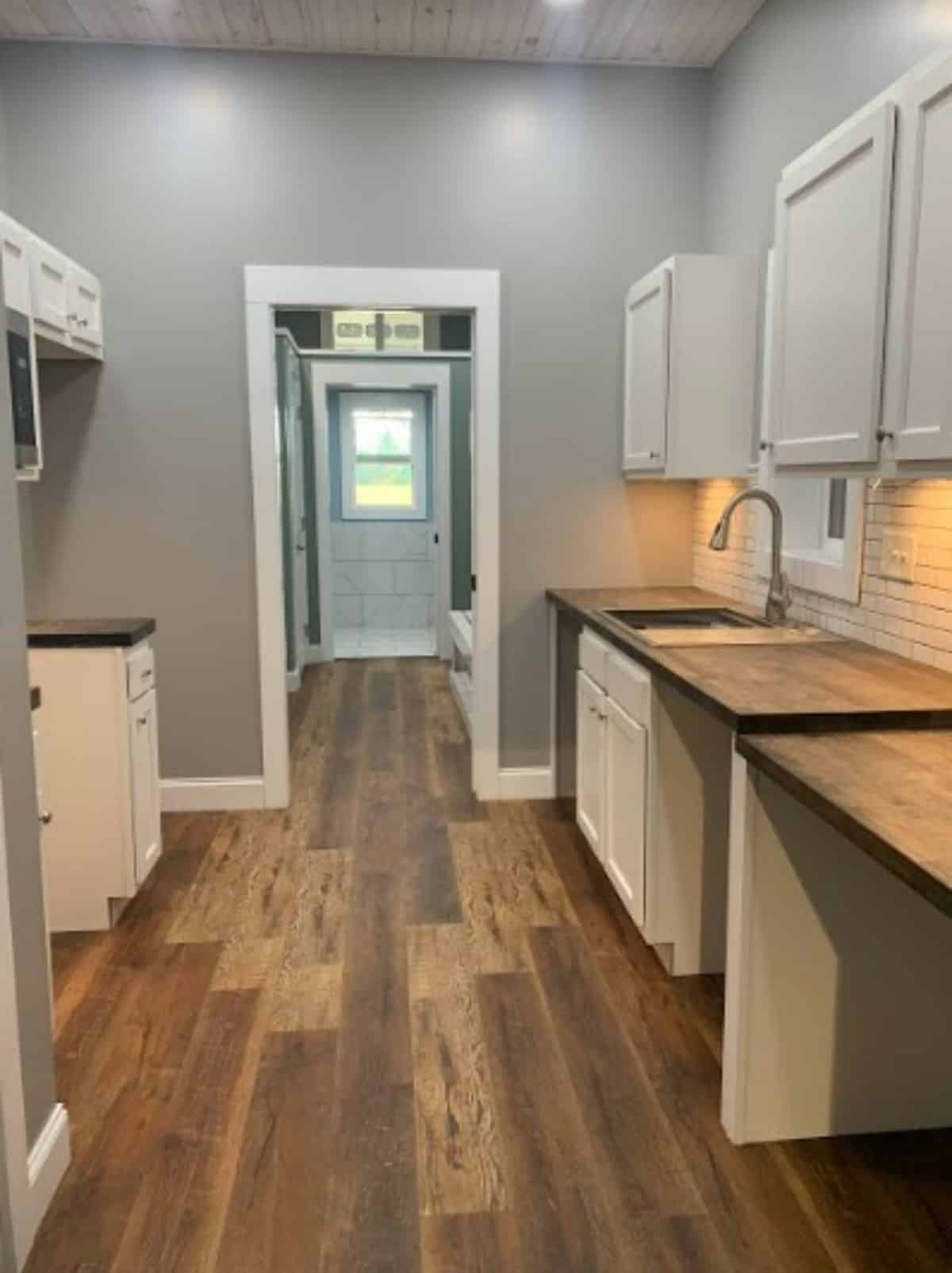Double galley kitchen area of Airbnb Tiny Home