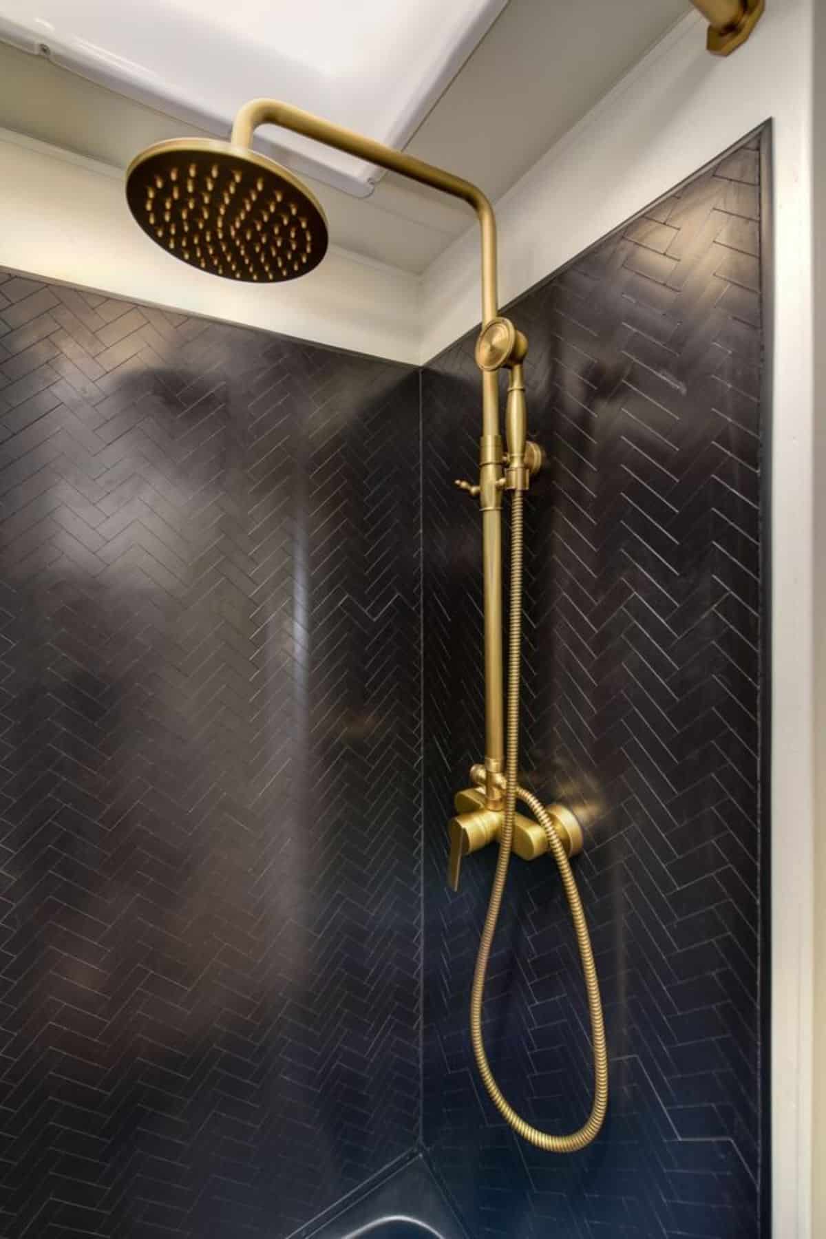 Custom shower tile with rainfall shower fittings