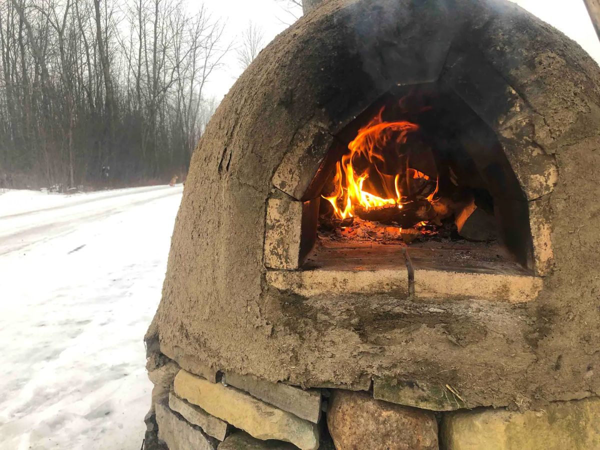 outside pizza oven made of stone