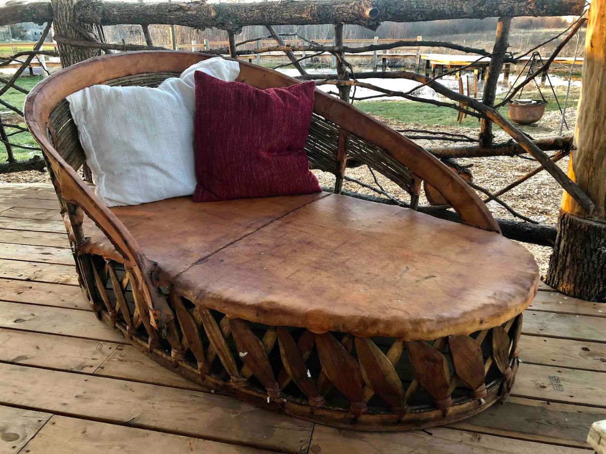 wood base lounge chair on porch