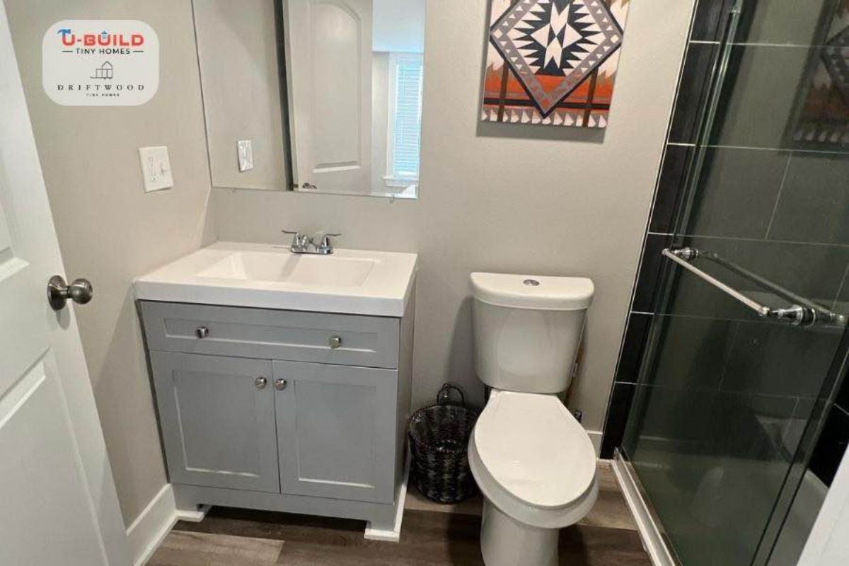 Bathroom of Durable Tiny Home is attached to the main bedroom 