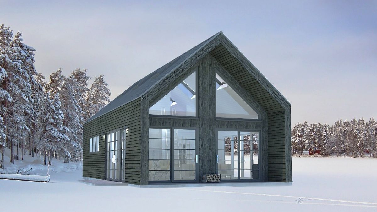 gray tiny home with picture windows
