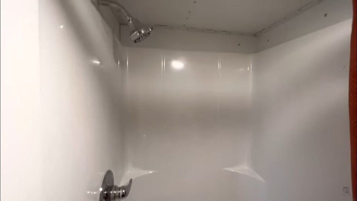 Shower area of towable tiny home