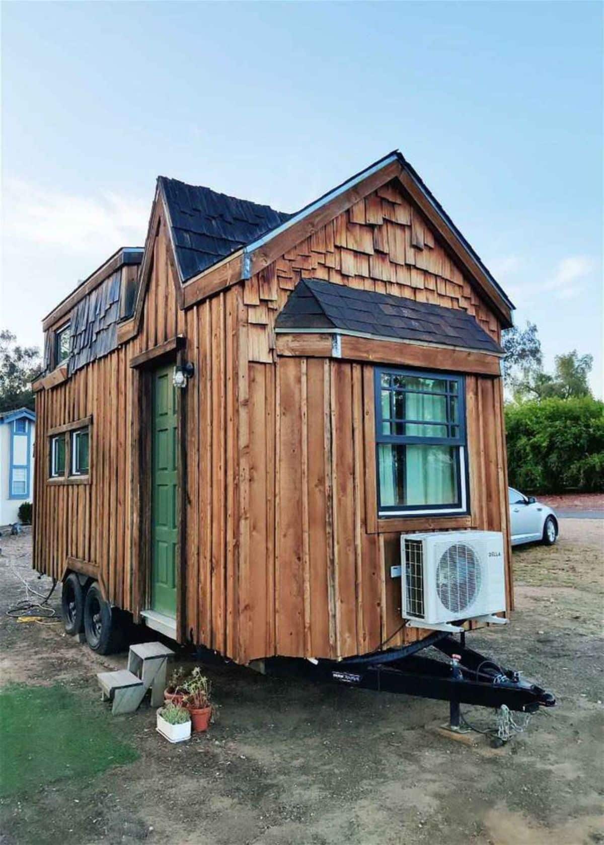 Wooden exterior of 24’ ADU ready tiny house