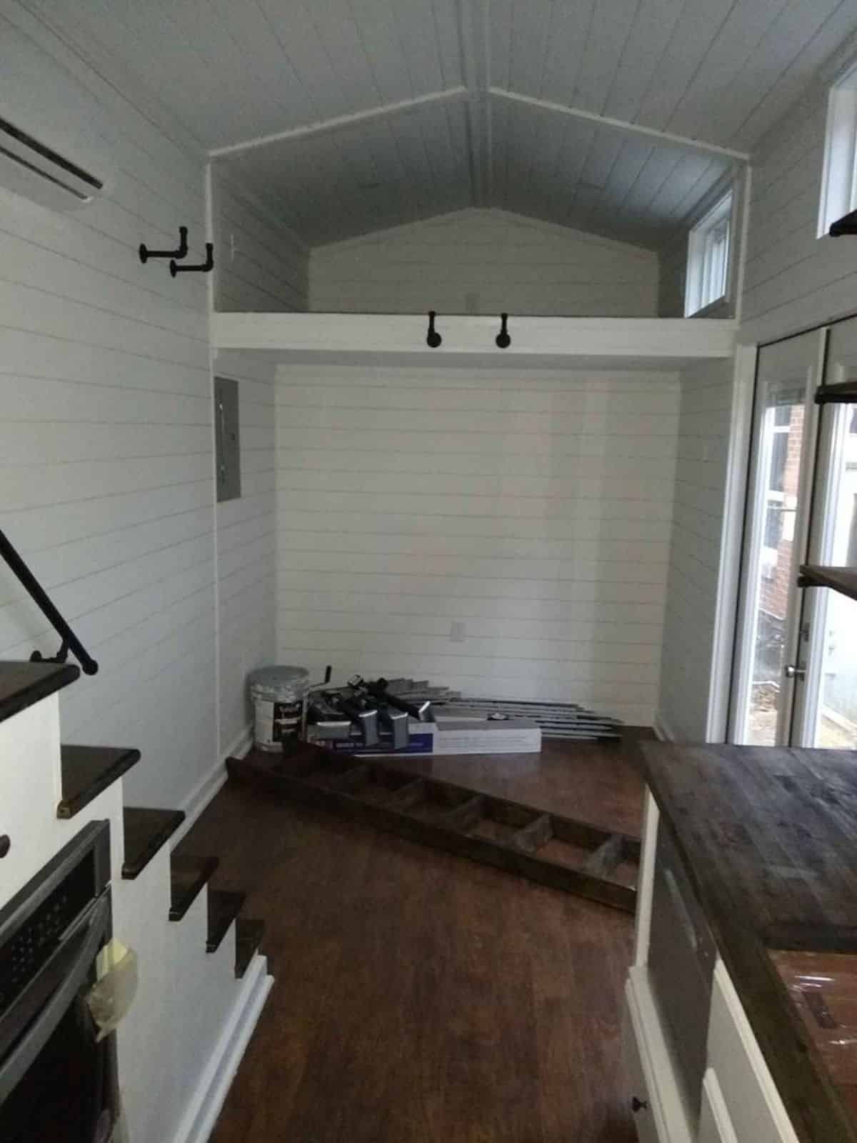 White interiors of 24’ custom tiny house