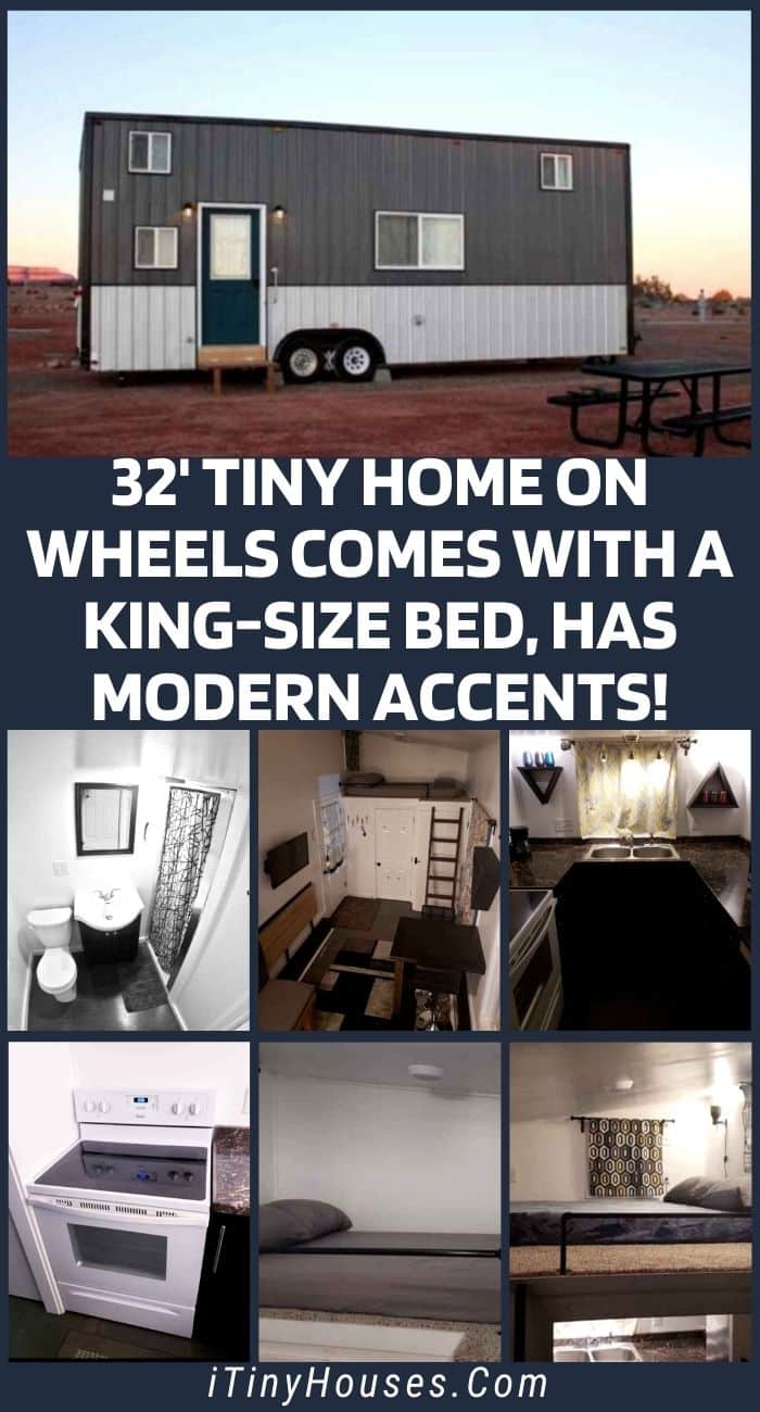 32' Tiny Home Comes With A King-Size Bed, Has Modern Accents!
