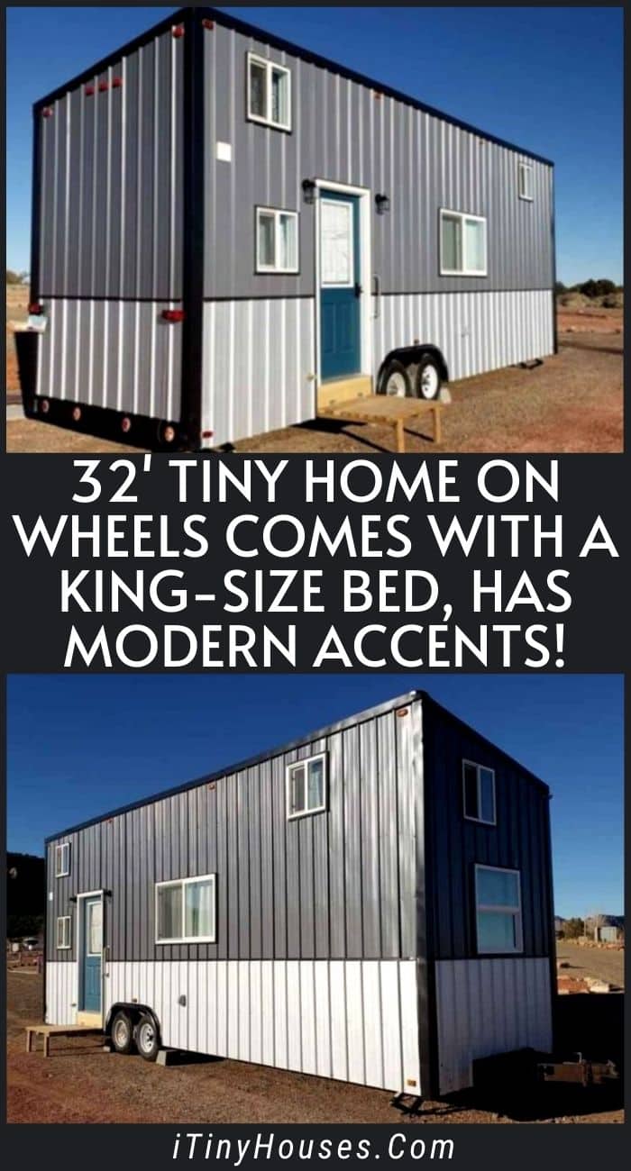 32' Tiny Home Comes With A King-Size Bed, Has Modern Accents!