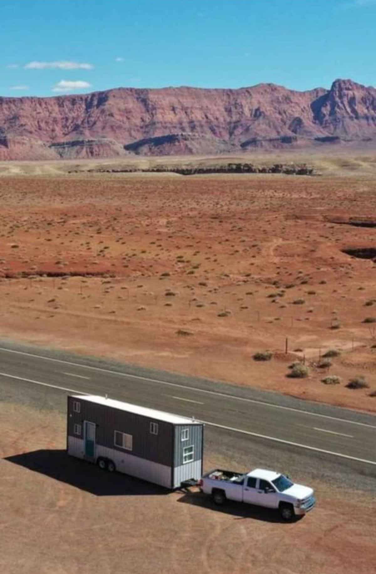 32' Tiny Home On Wheels Comes attached to the trailer on road