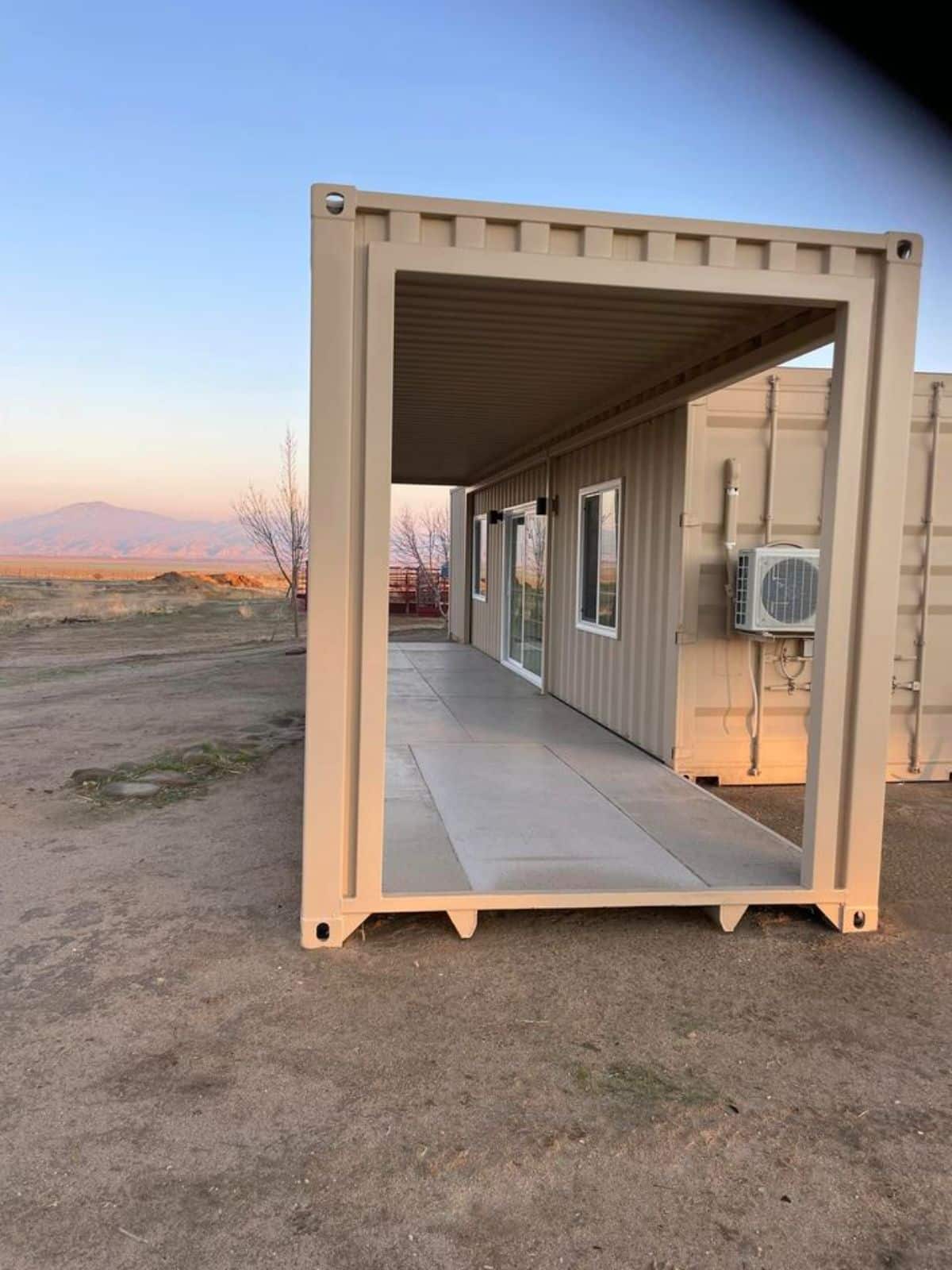 Huge porch outside of custom container home