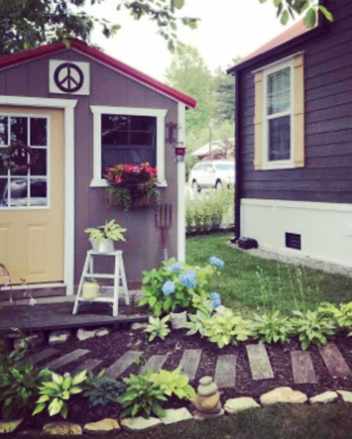 Main entrance view of tiny home in Simple Life Community