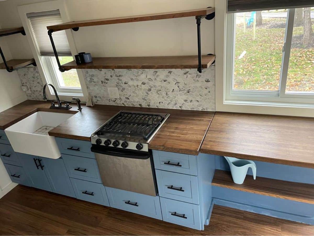 Huge countertop kitchen of beautiful and modern tiny home