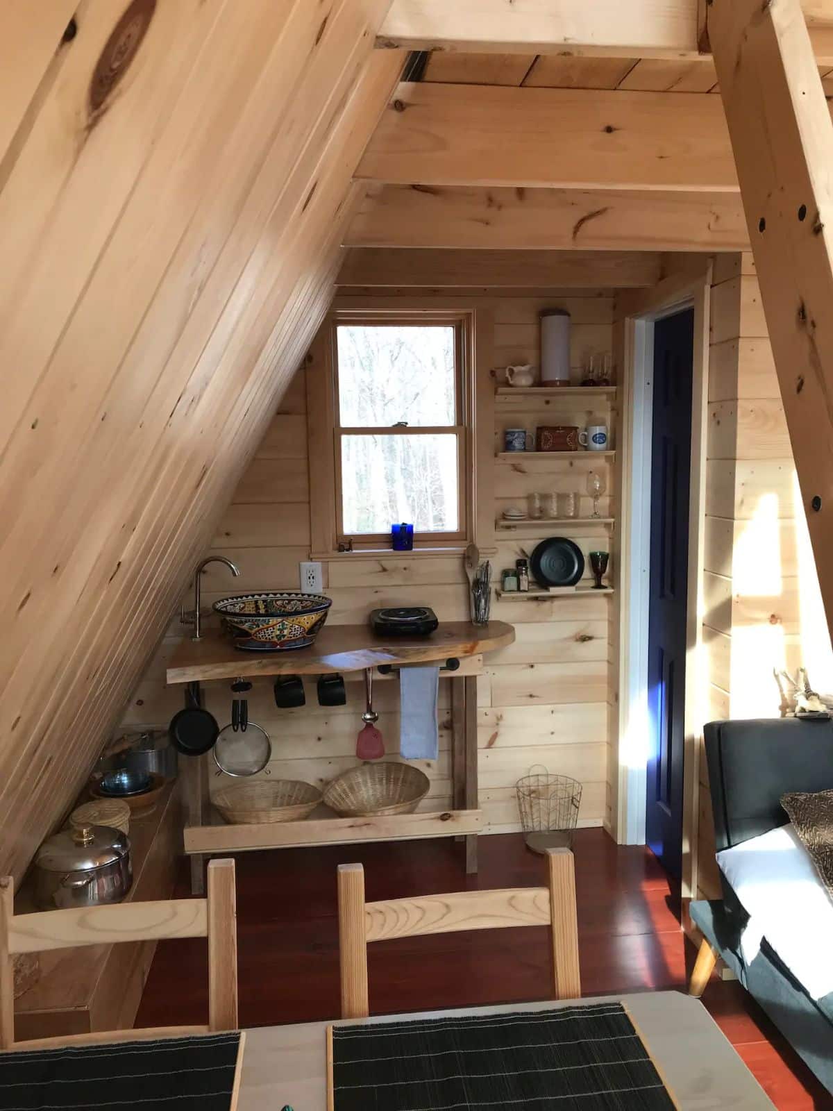 kitchen at back of cabin