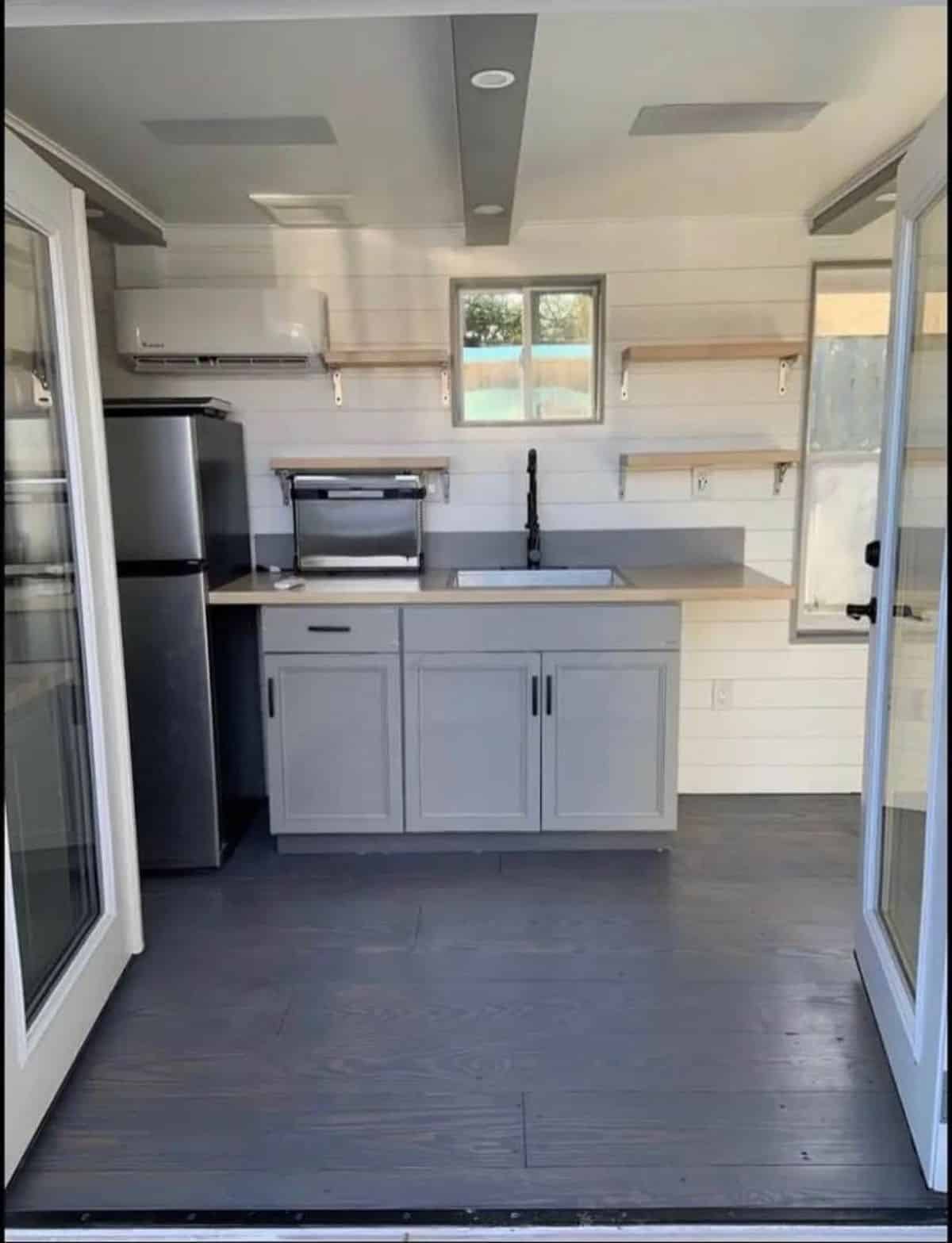 Kitchen area of solar powered tiny home