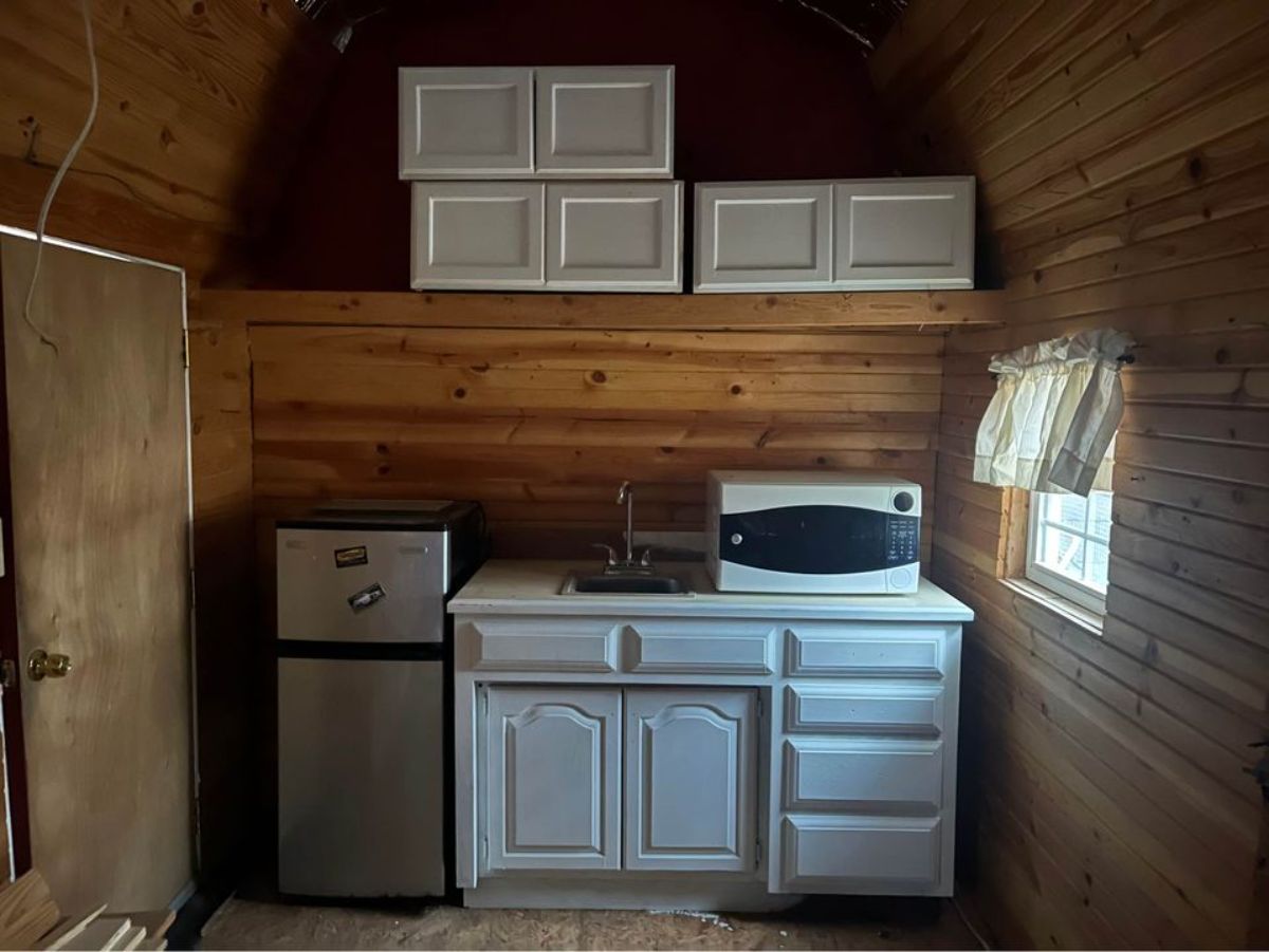 Kitchen area of super tiny home