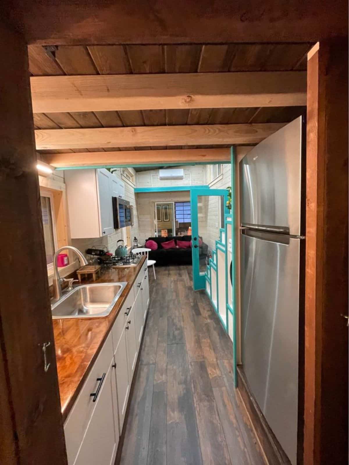 Wooden flooring of wooden tiny home