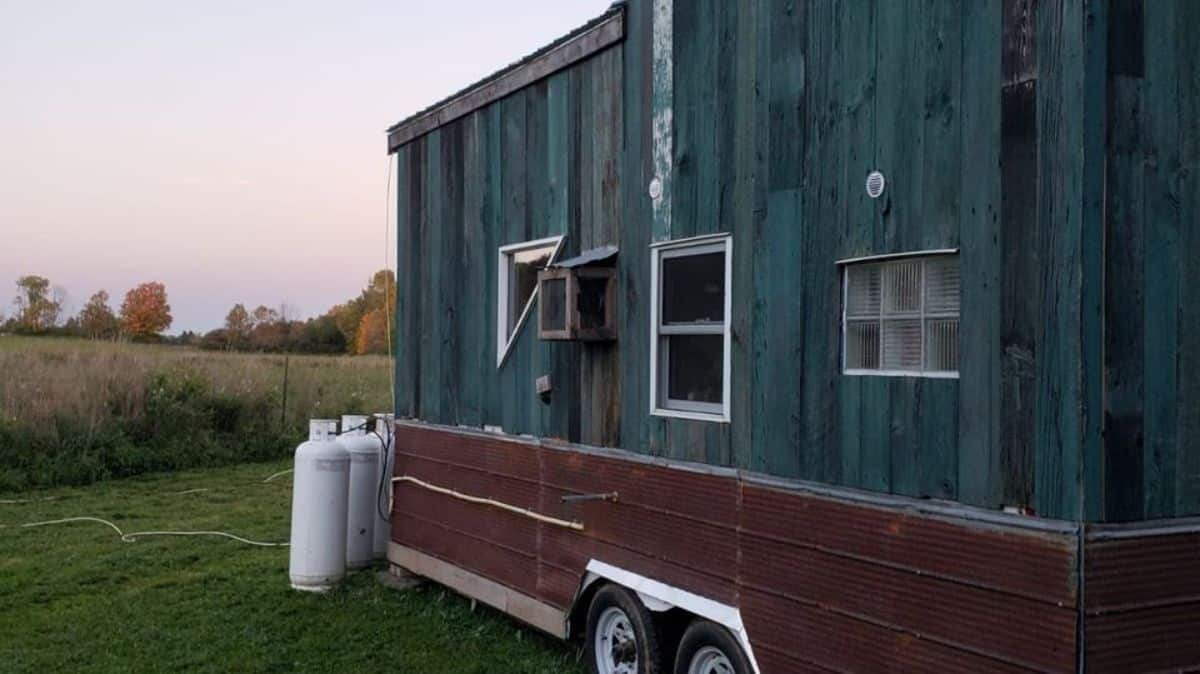 backside of off grid tiny home