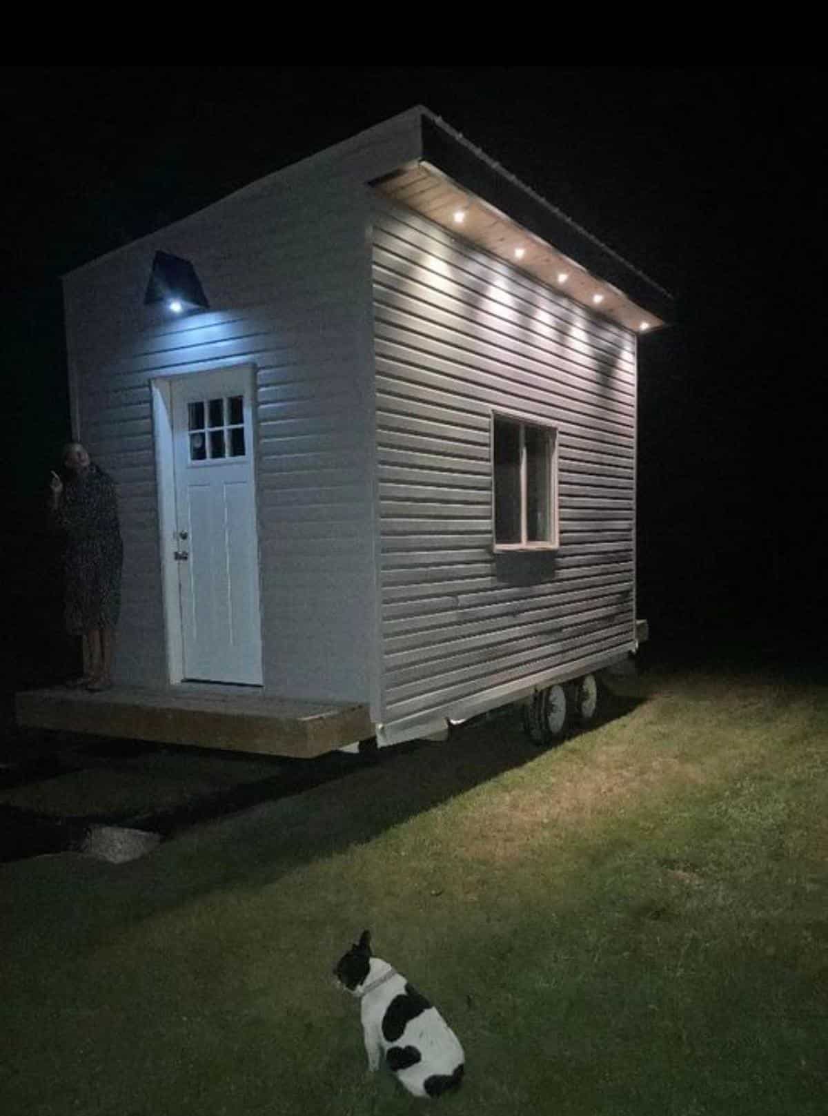 tiny cabin house at night