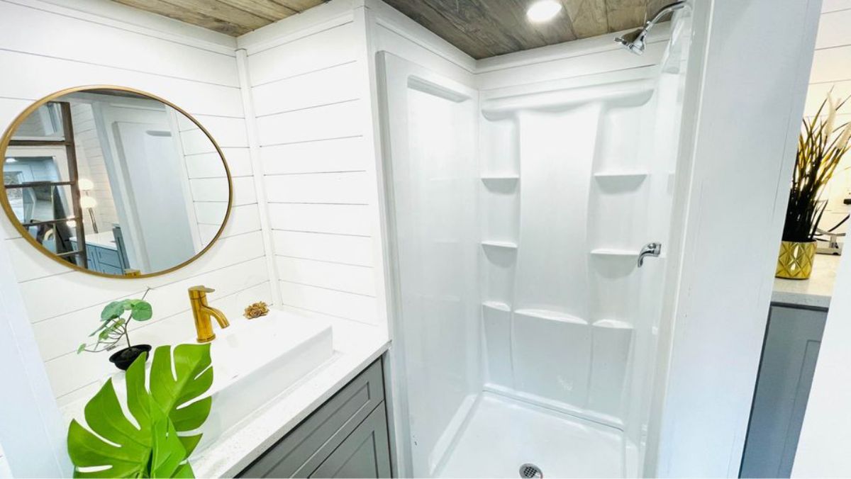 separate shower area in bathroom of NOAH certified tiny house