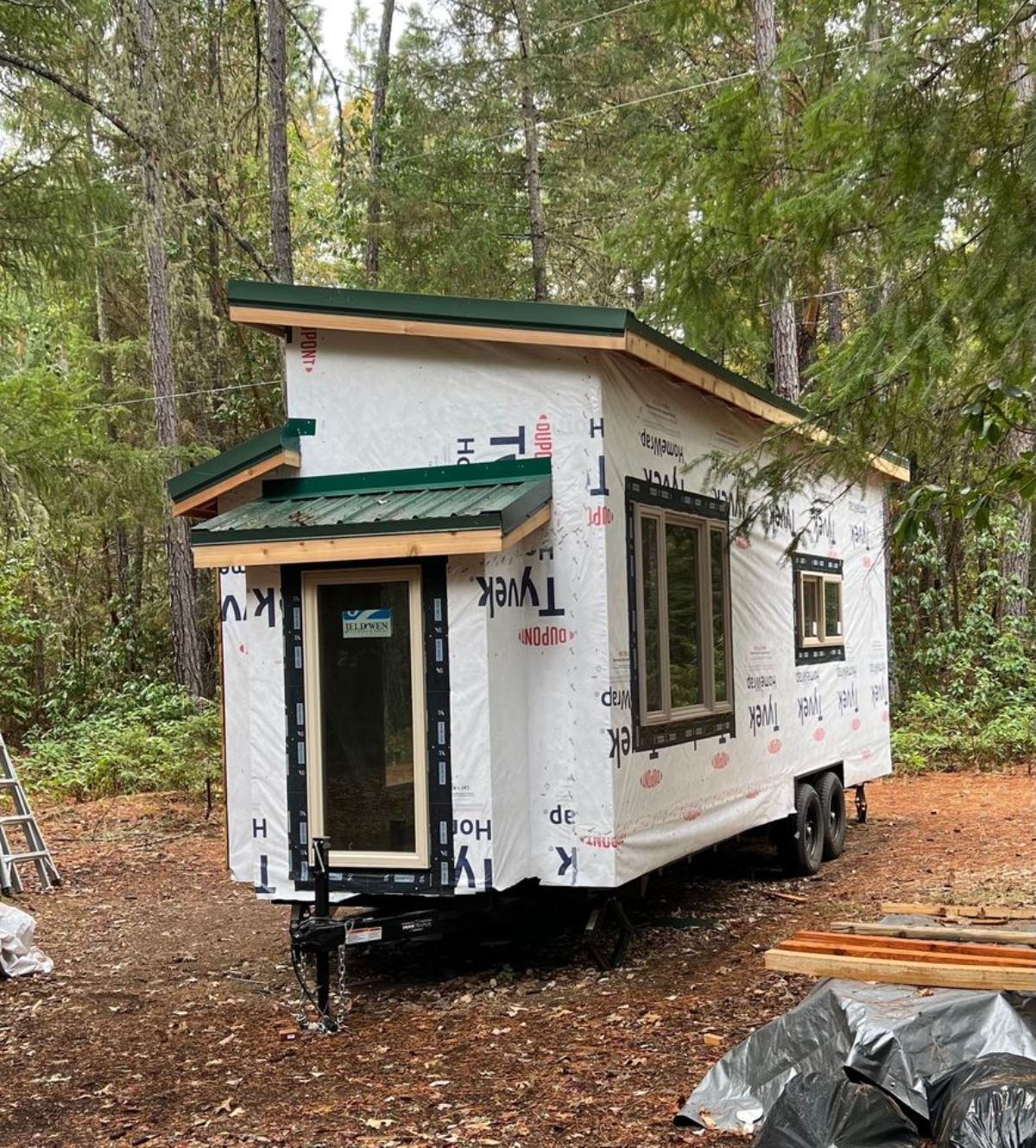 Backside of trailer-built tiny home