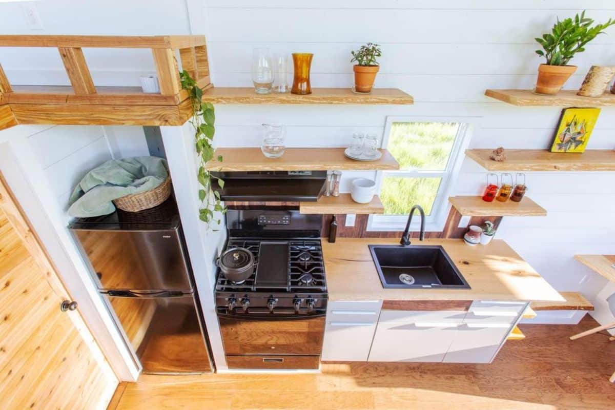 Stunning kitchen area of one bedroom tiny home