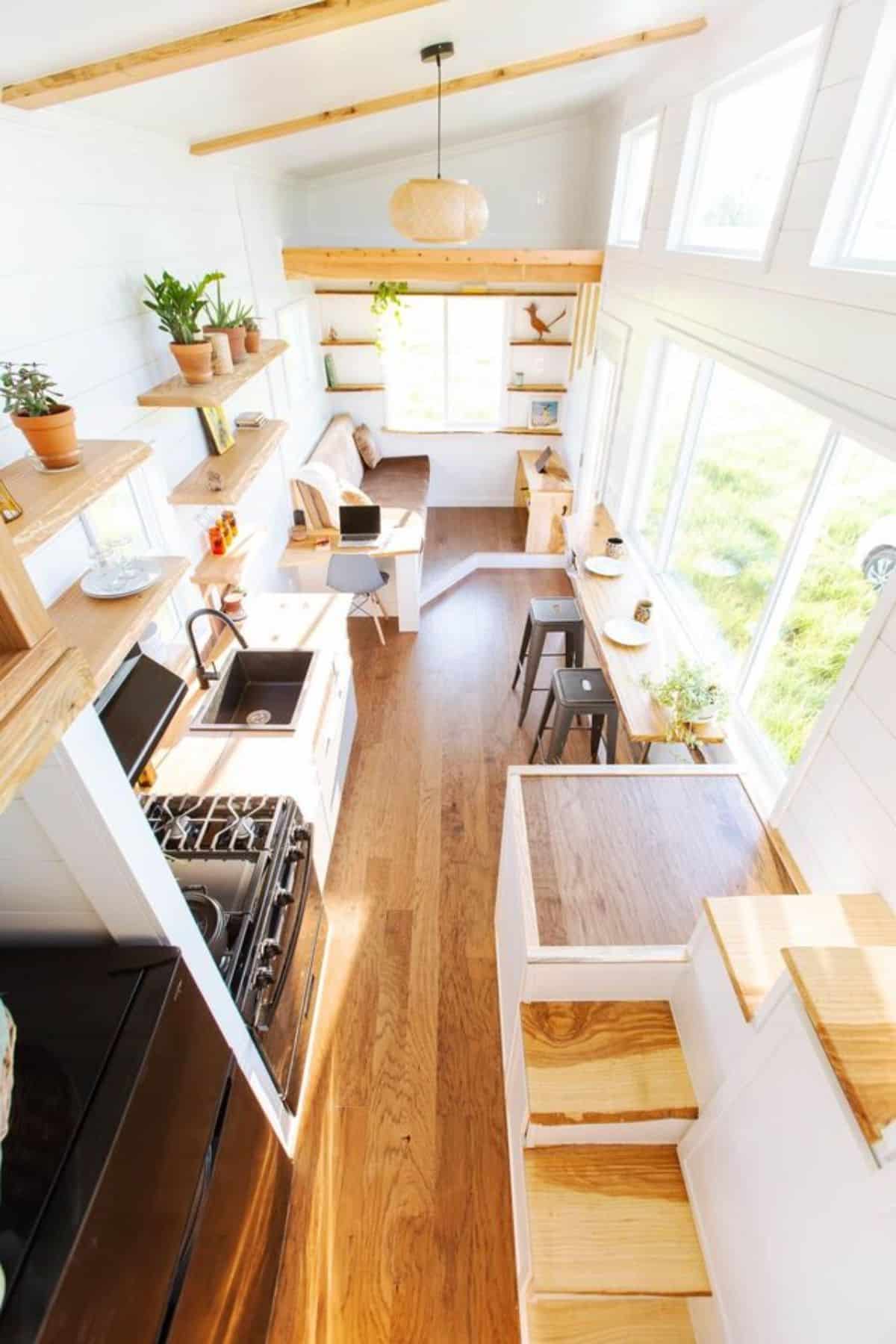Ariel view of one bedroom tiny home from inside