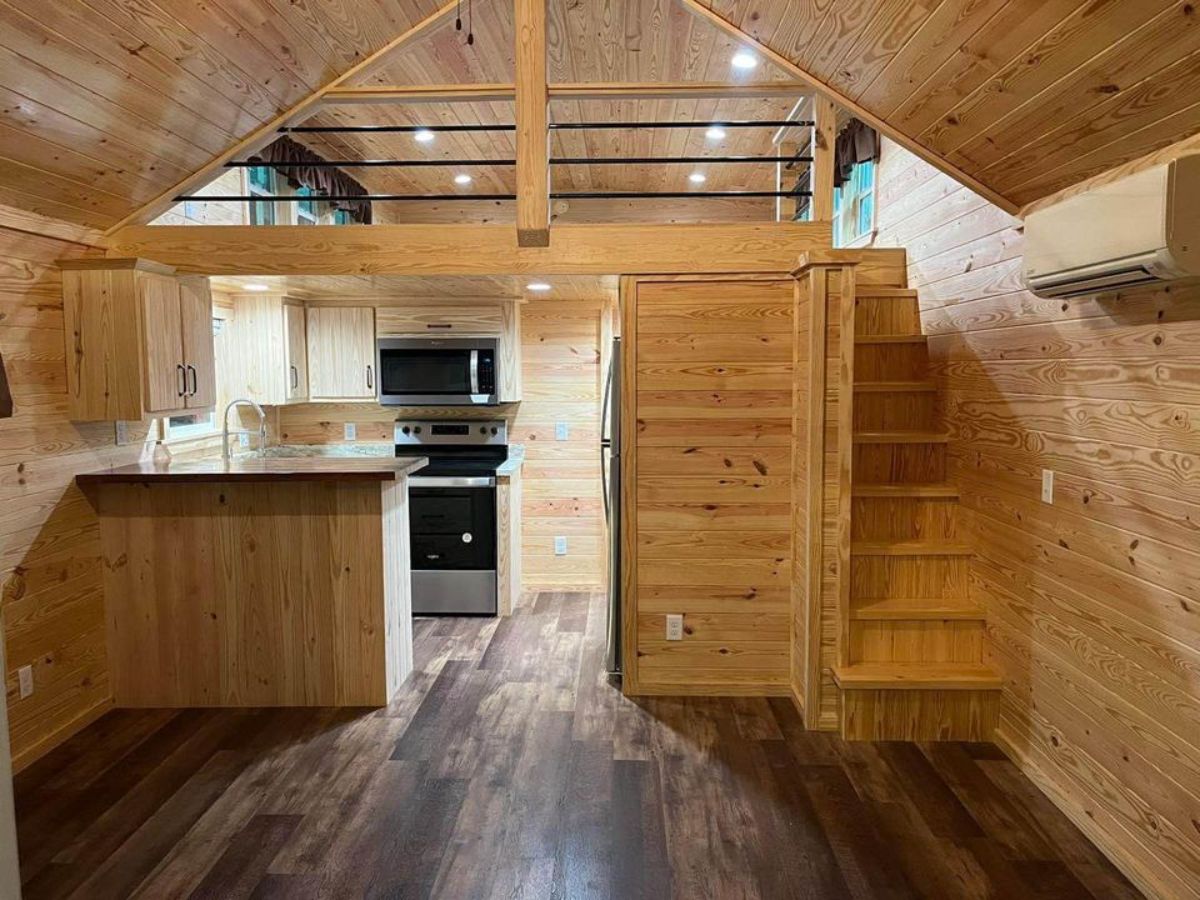 Wooden interiors of custom cabin home