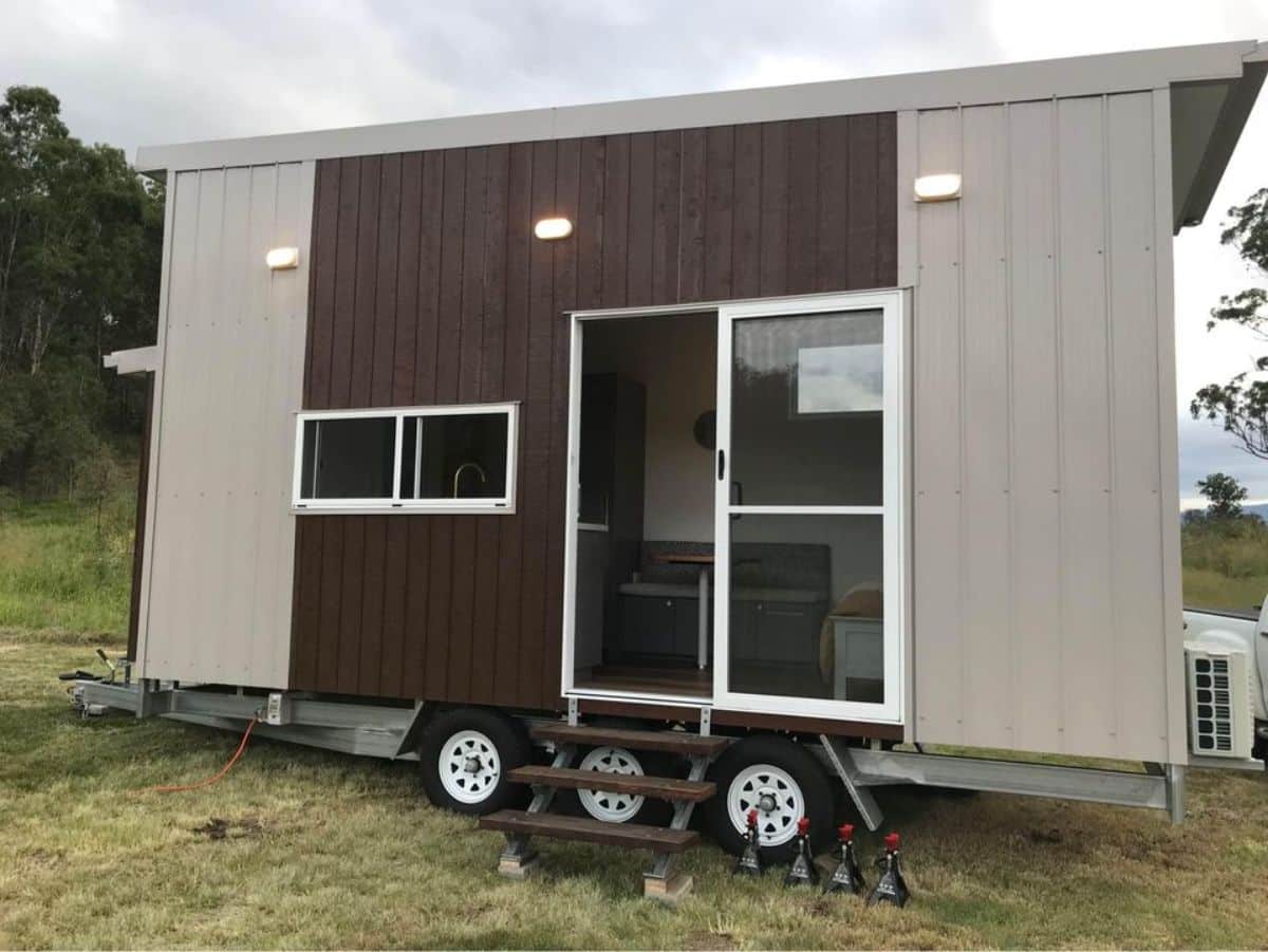 Main entrance view of furnished tiny house