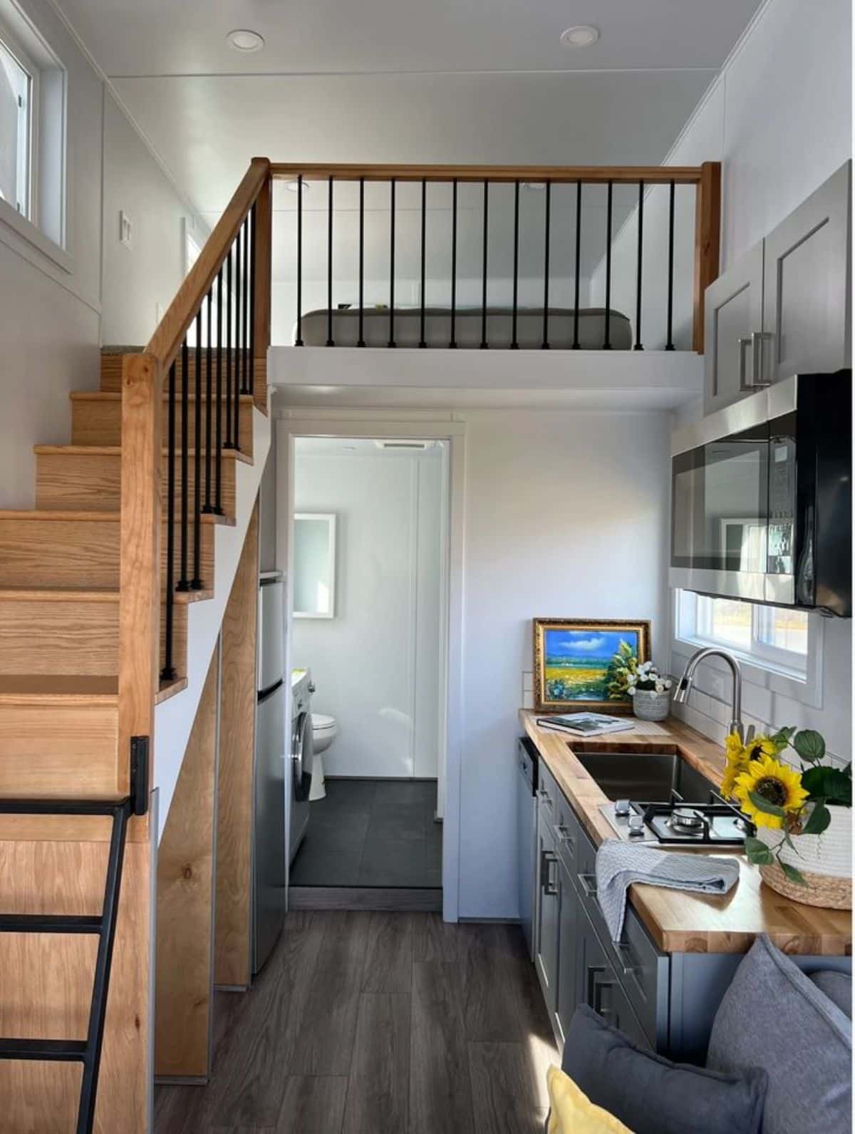 full view of 20’ modern tiny home from inside