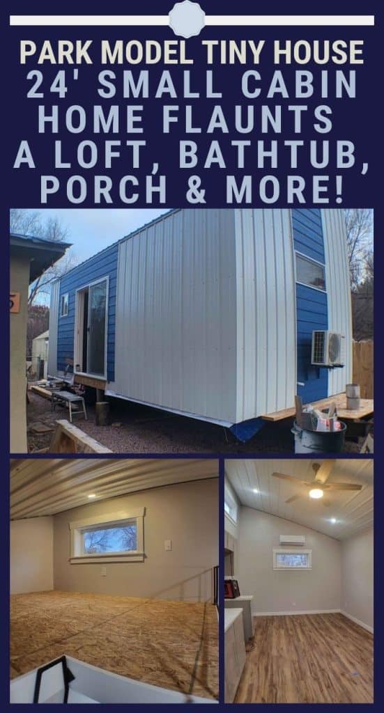 24' Small Cabin Home Flaunts a Loft, Bathtub, Porch & More! PIN (3)