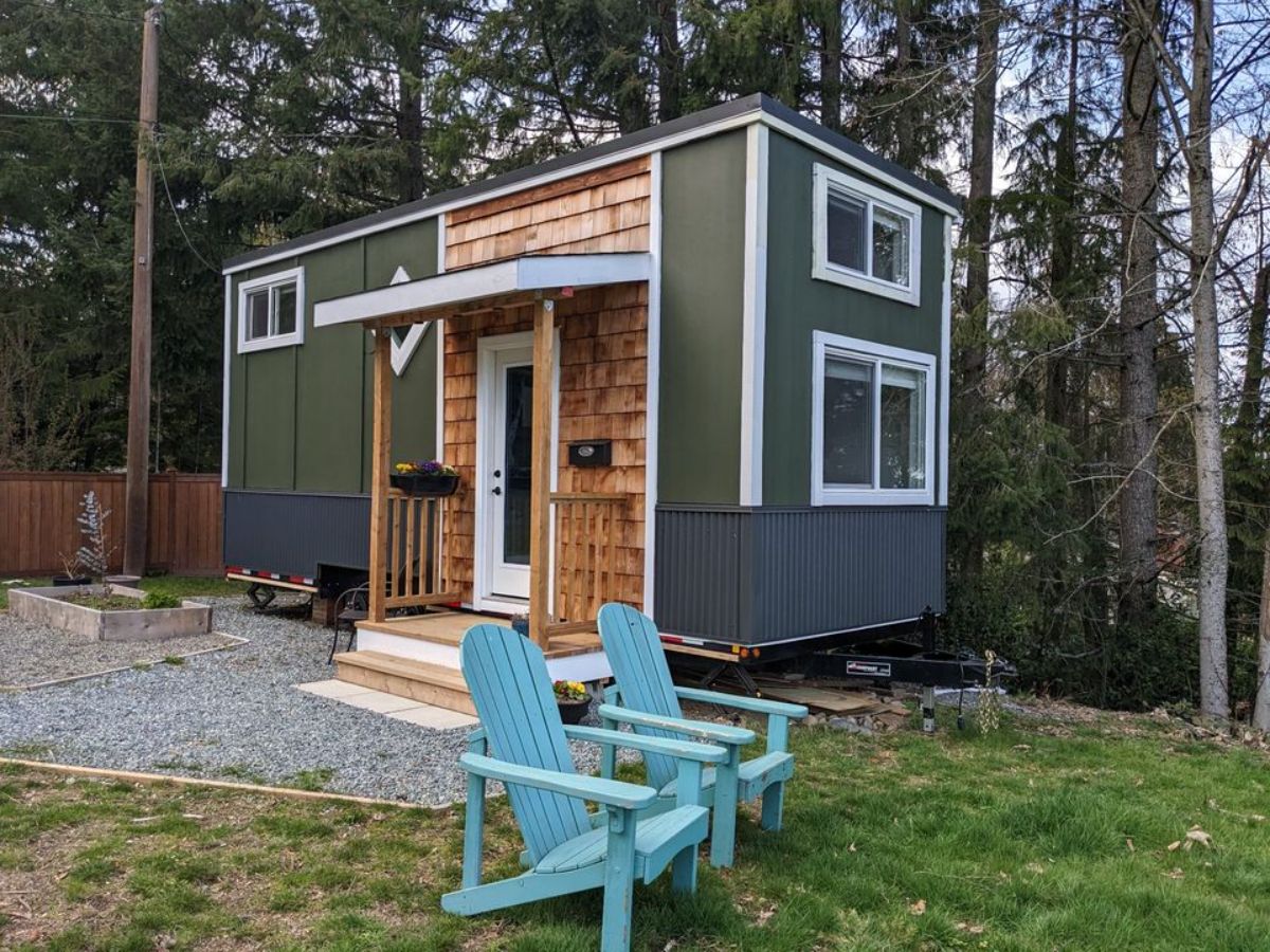 main entrance view of 24’ tiny house in Canada