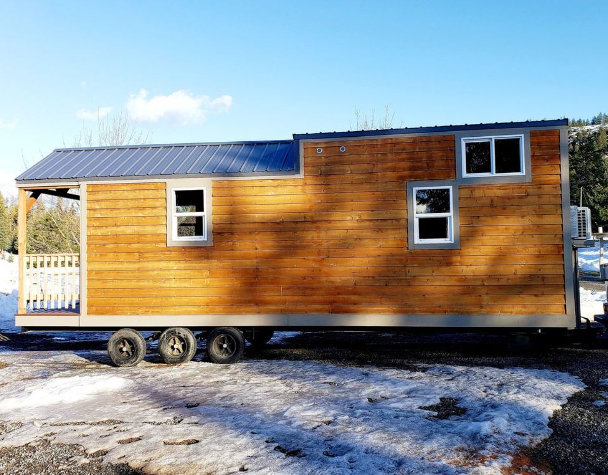 stunning brown exterior walls of ANSI certified tiny home