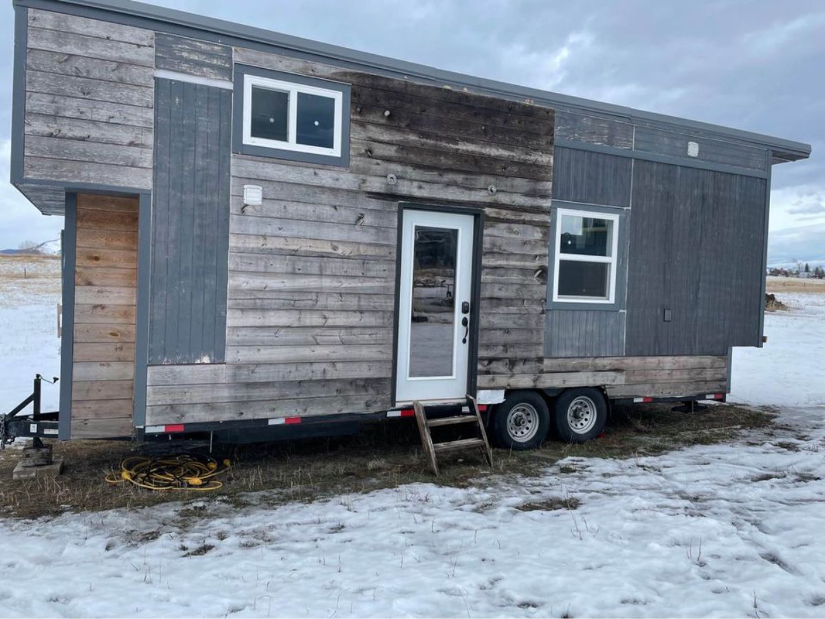 main entrance of affordable tiny home on wheels