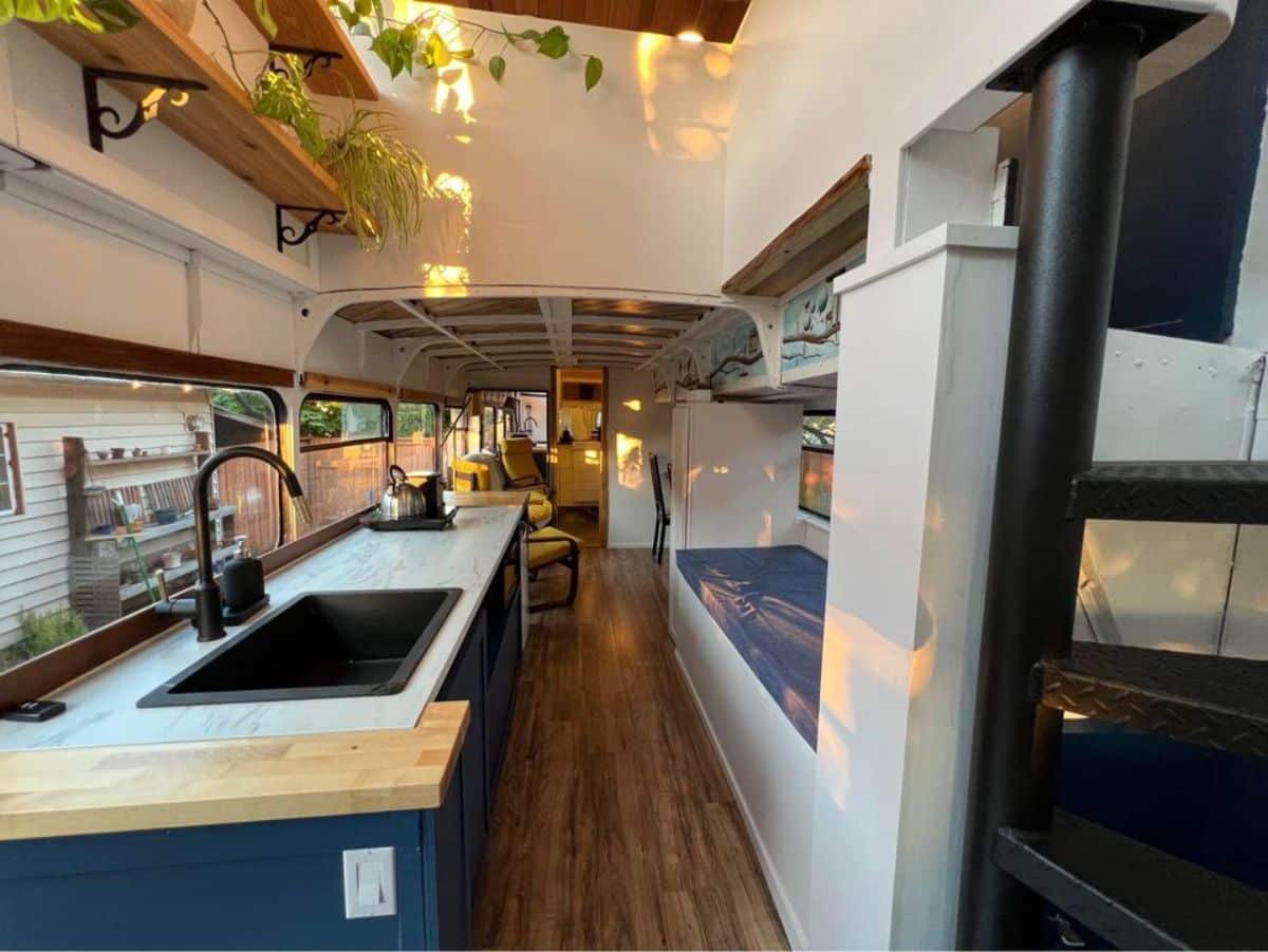 kitchen area of AirBnb tiny home is stunning