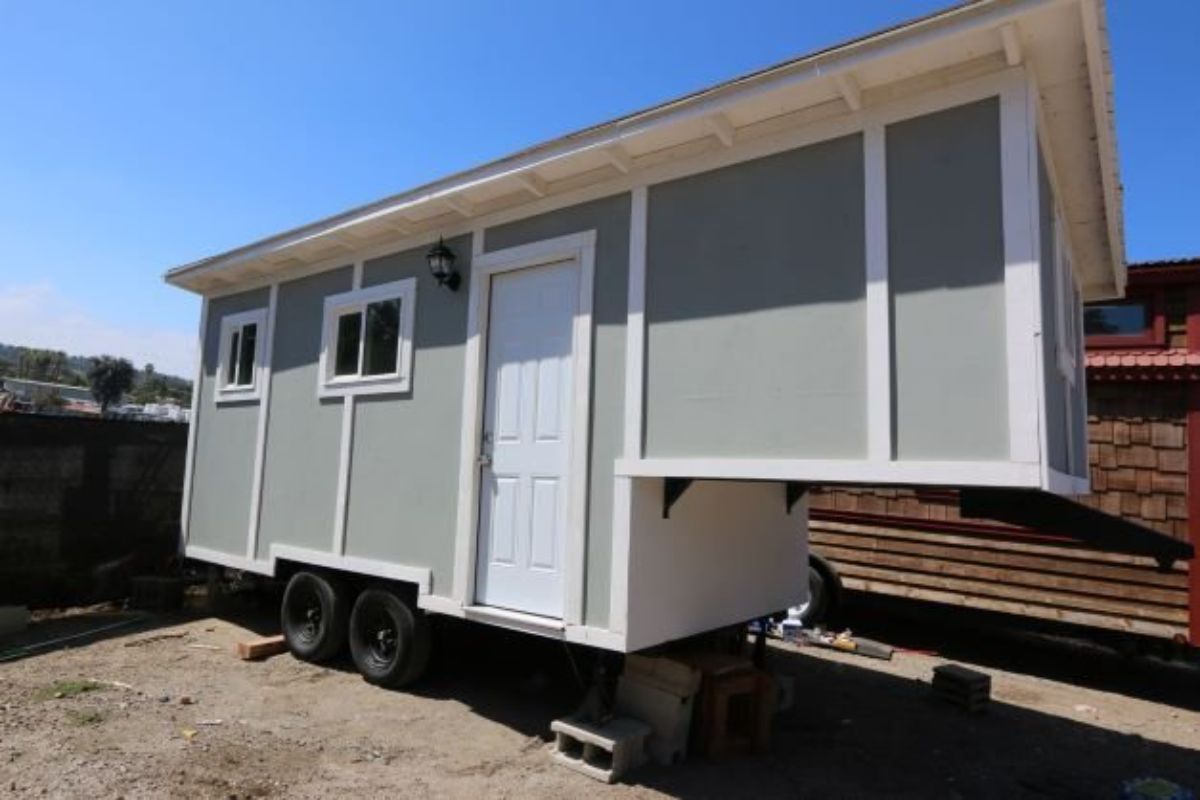 side ways exterior view of brand new 24’ tiny house