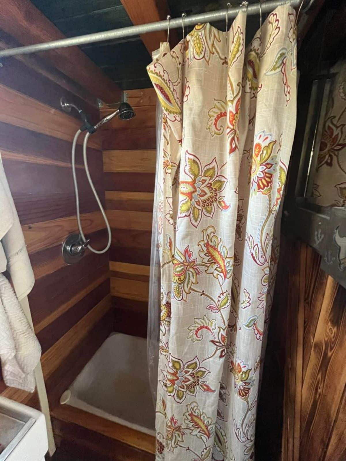 separate shower area in the bathroom of custom mobile home