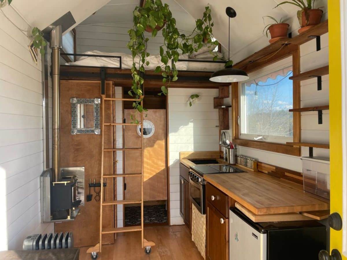 wooden interiors of custom tiny home