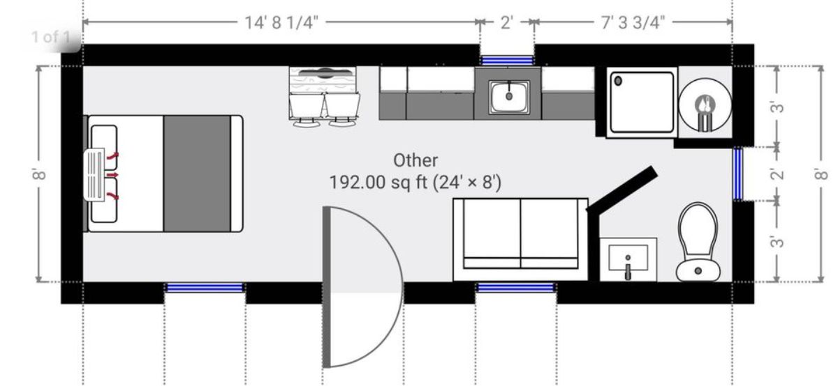 blueprint of 24’ tiny home