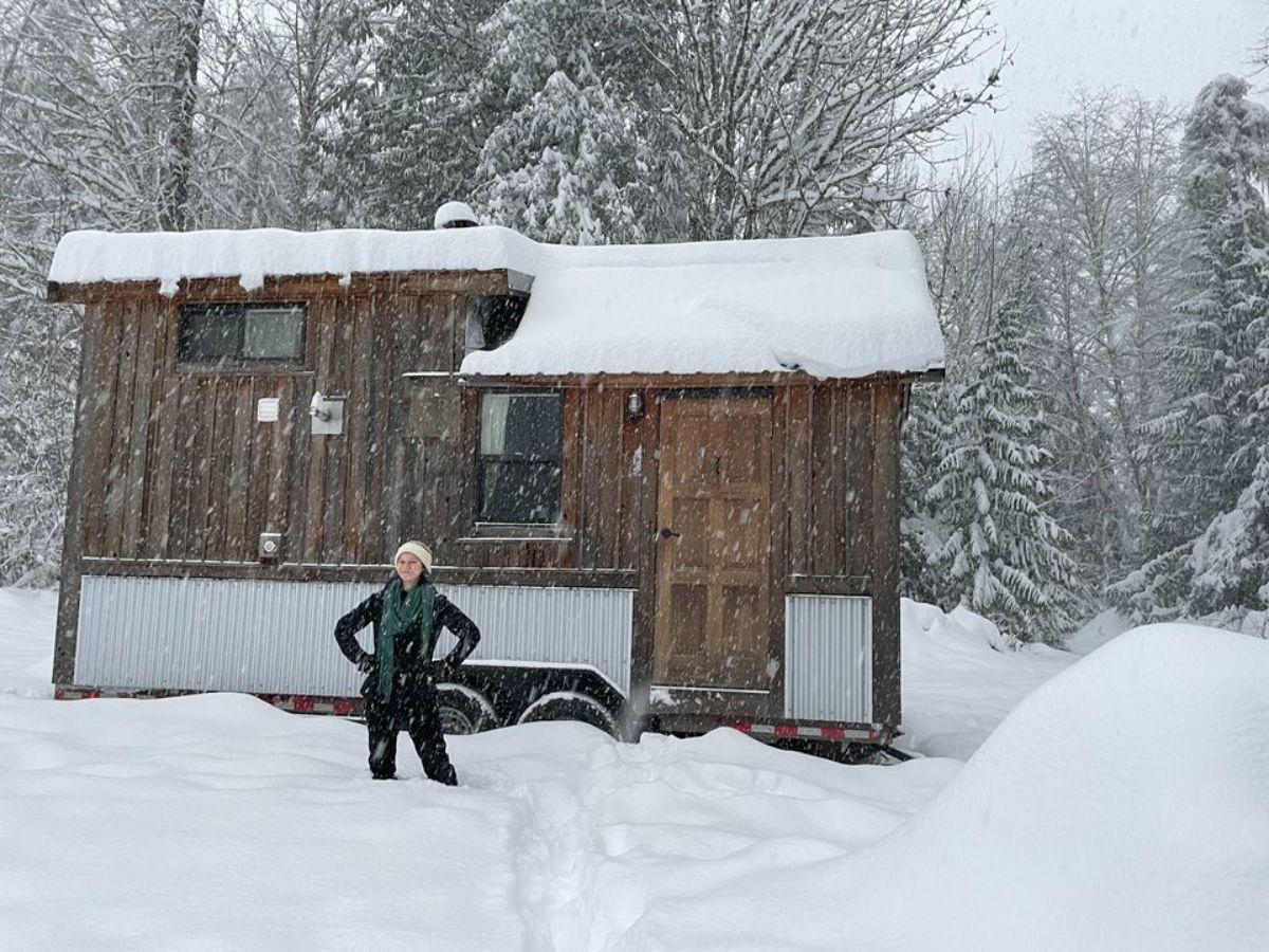 20’ cozy tiny home under snow
