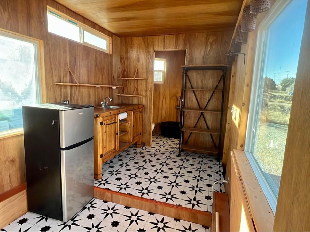 well organized kitchen area of insulated tiny home