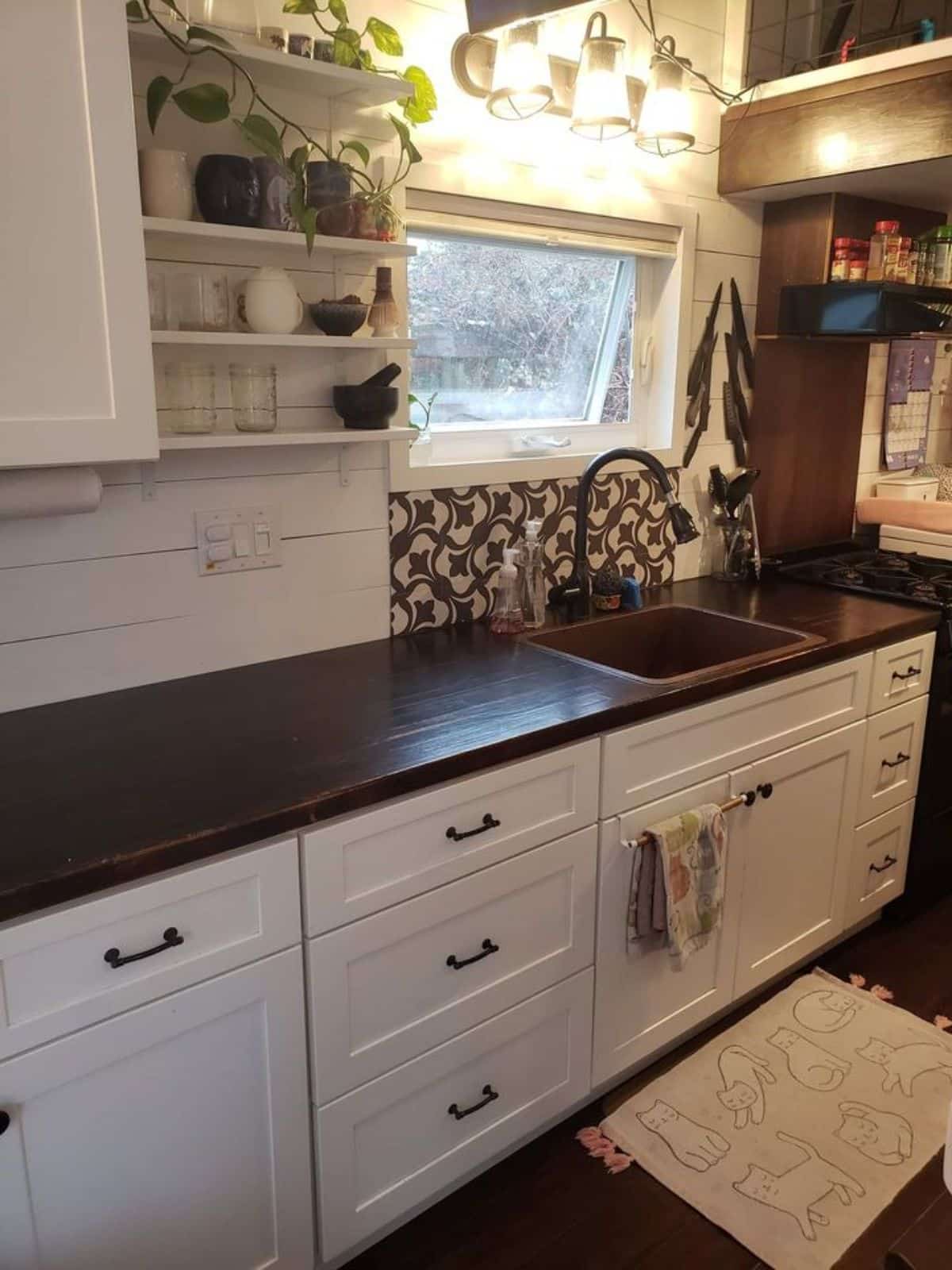 kitchen area of 24’ tiny home