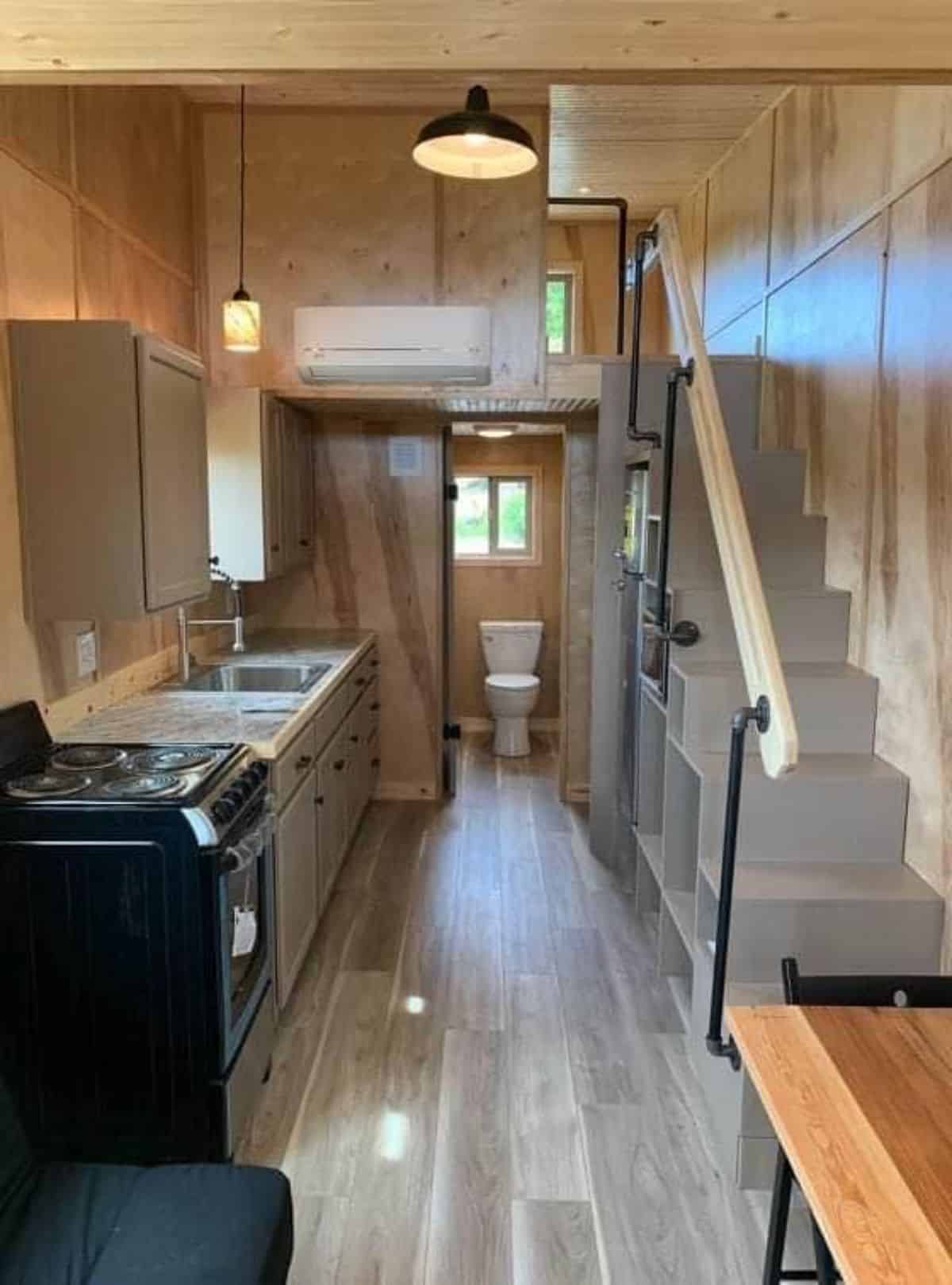 full length view of interiors of handcrafted tiny home