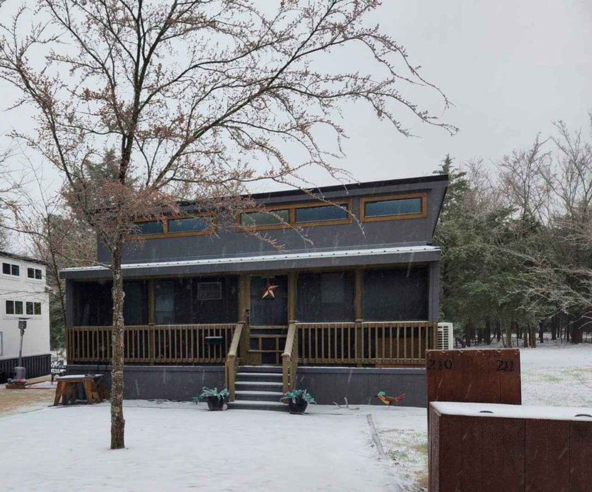 cottage tiny home under snow