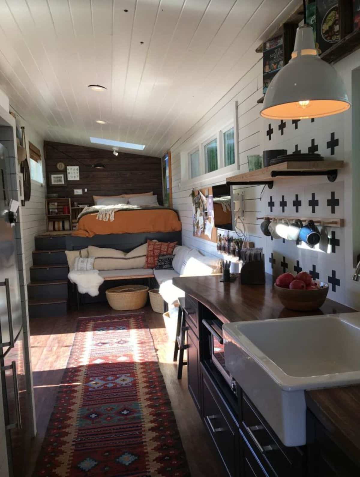 full length view of 35’ tiny house from inside