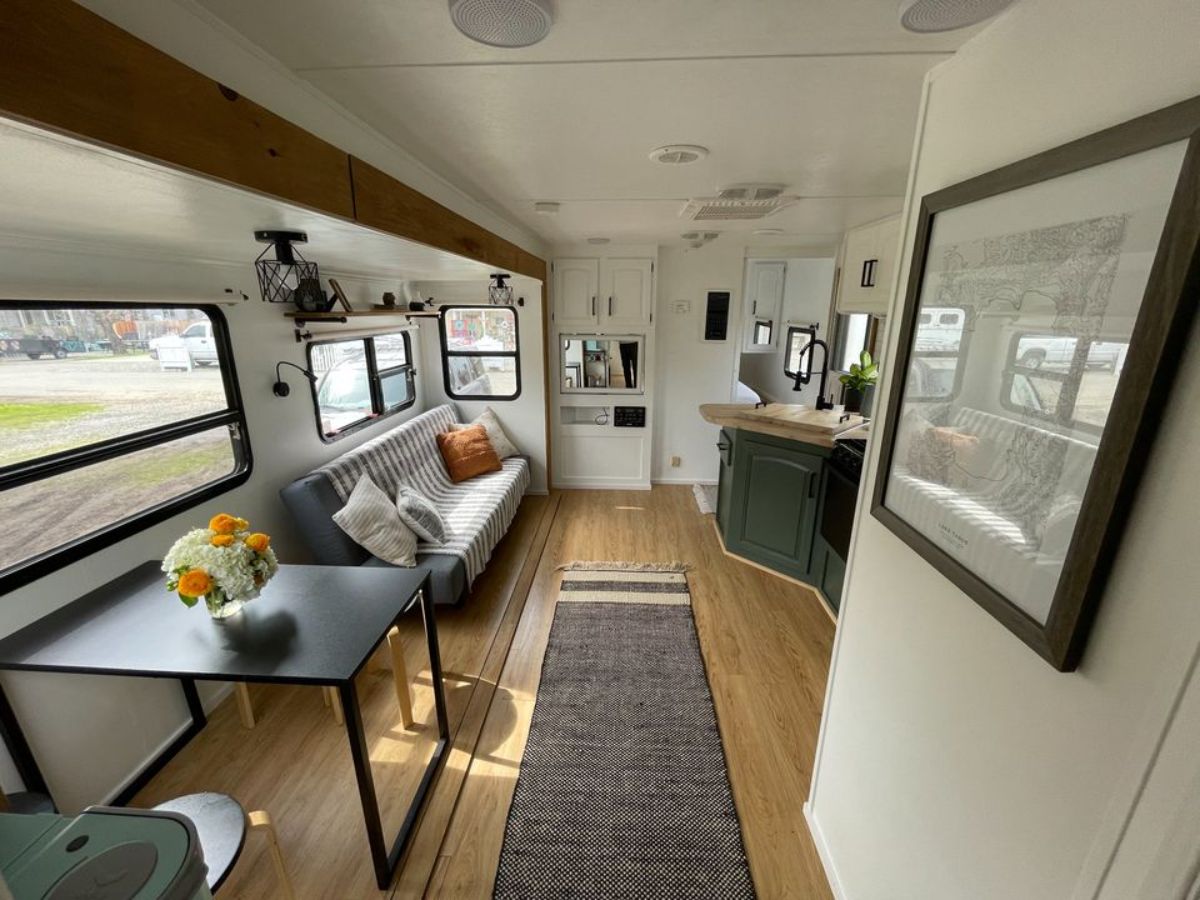 full length interior view of 5th wheel trailer home